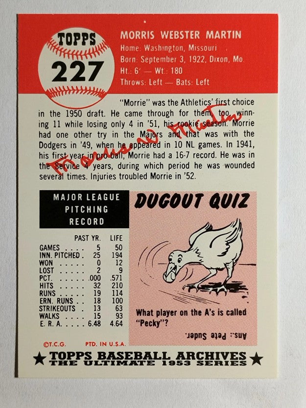 1991 Topps Archives '53 #227 Morrie Martin