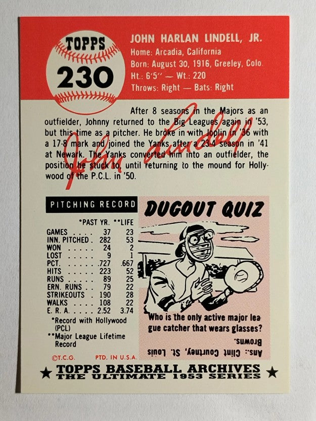1991 Topps Archives '53 #230 Johnny Lindell