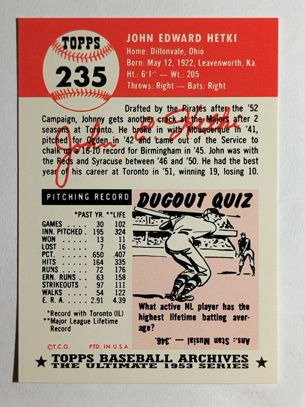 1991 Topps Archives '53 #235 John Hetki