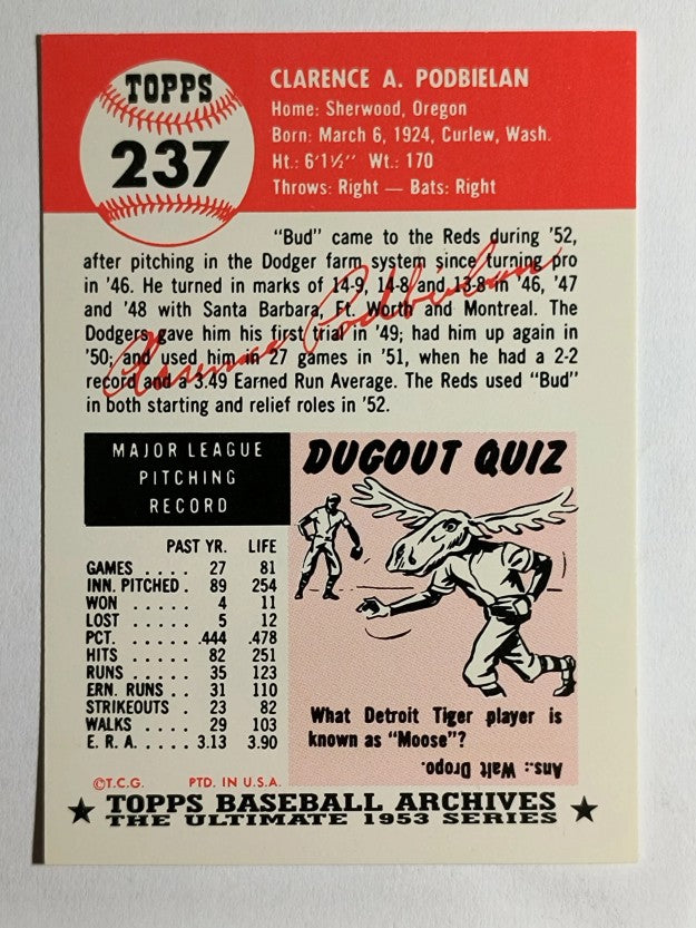 1991 Topps Archives '53 #237 Bud Podbielan