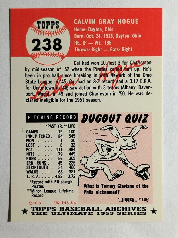 1991 Topps Archives '53 #238 Cal Hogue