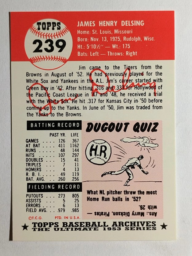 1991 Topps Archives '53 #239 Jim Delsing