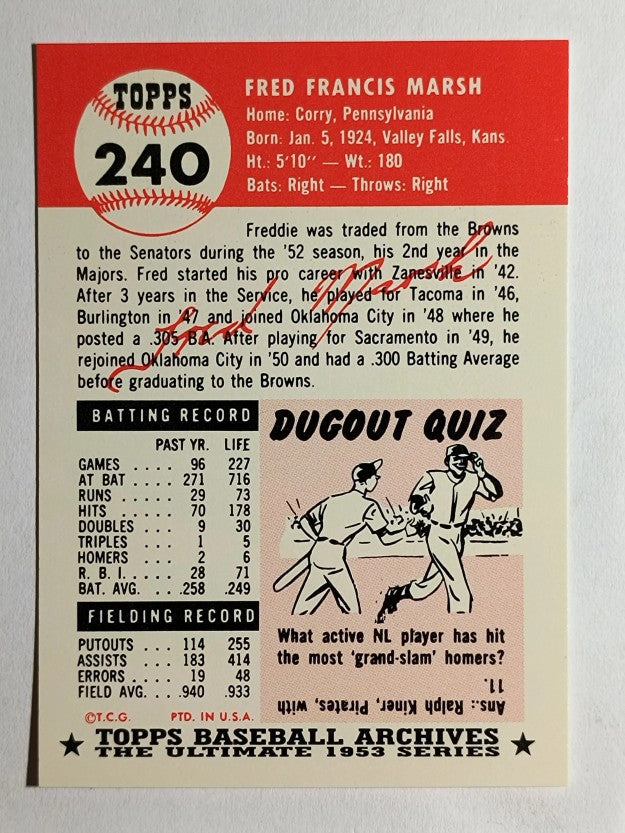 1991 Topps Archives '53 #240 Fred Marsh