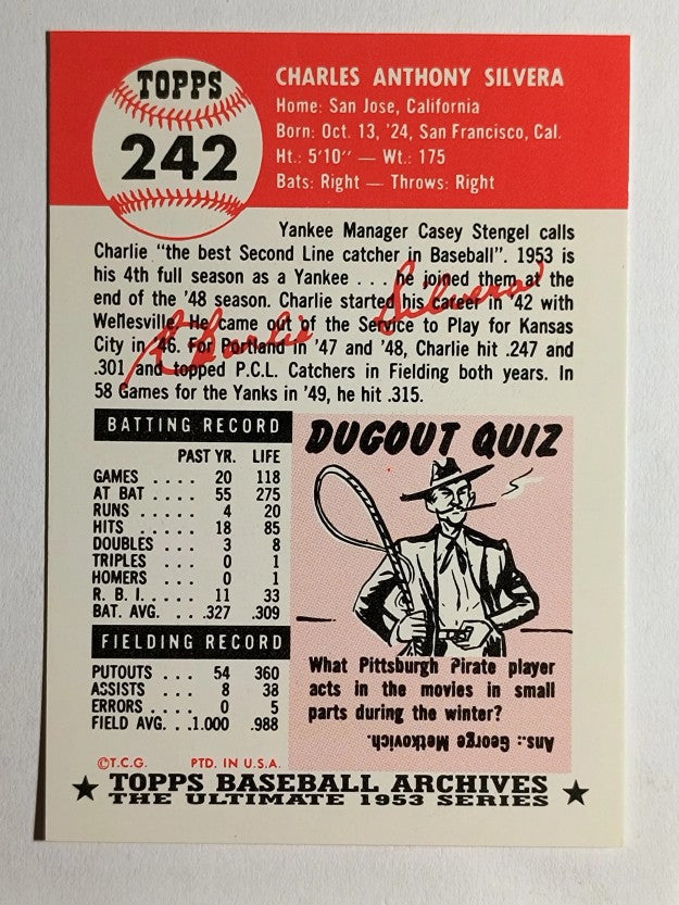 1991 Topps Archives '53 #242 Charlie Silvera