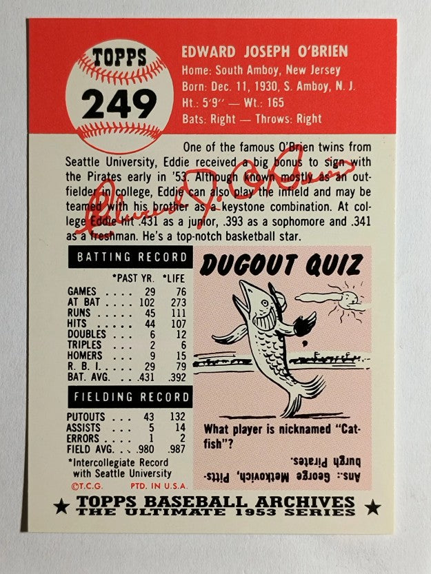 1991 Topps Archives '53 #249 Eddie O'Brien