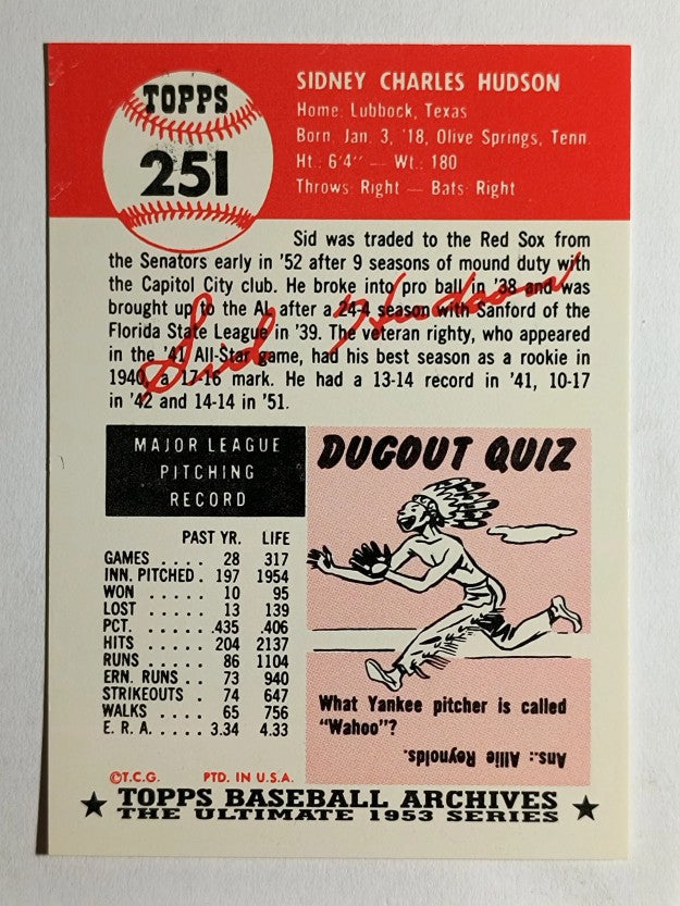 1991 Topps Archives '53 #251 Sid Hudson