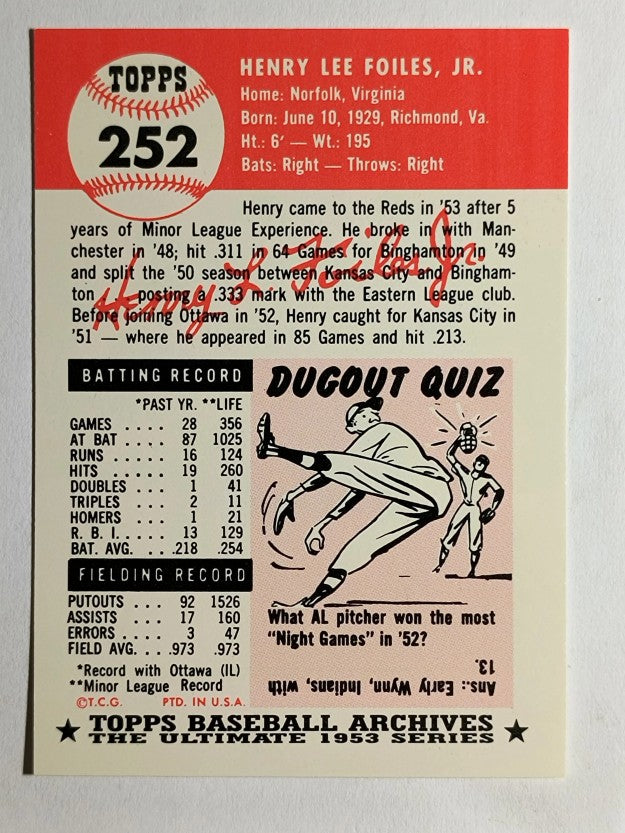 1991 Topps Archives '53 #252 Hank Foiles