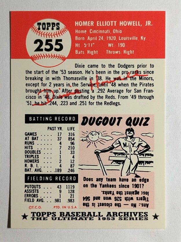 1991 Topps Archives '53 #255 Dixie Howell