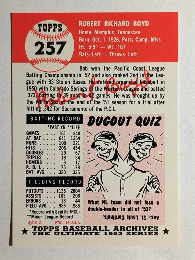 1991 Topps Archives '53 #257 Bob Boyd