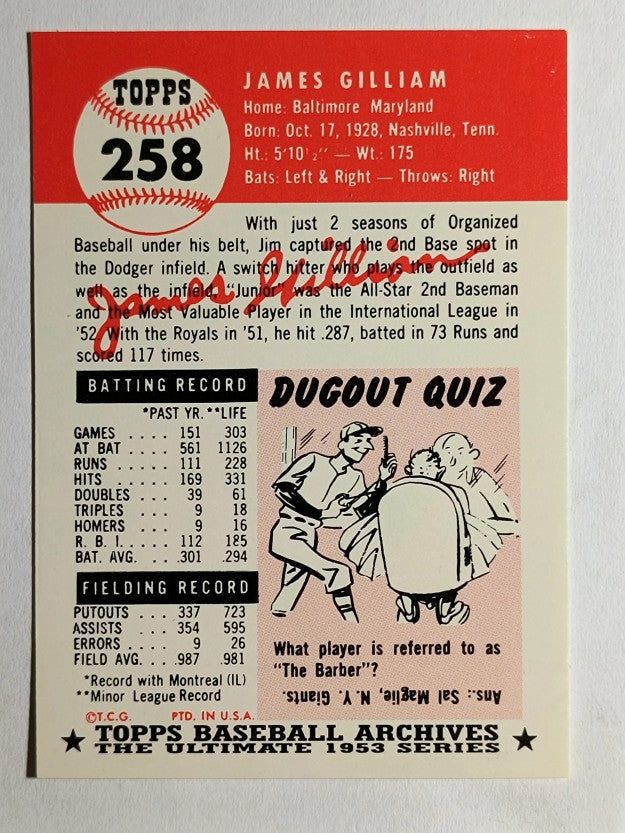 1991 Topps Archives '53 #258 Jim Gilliam