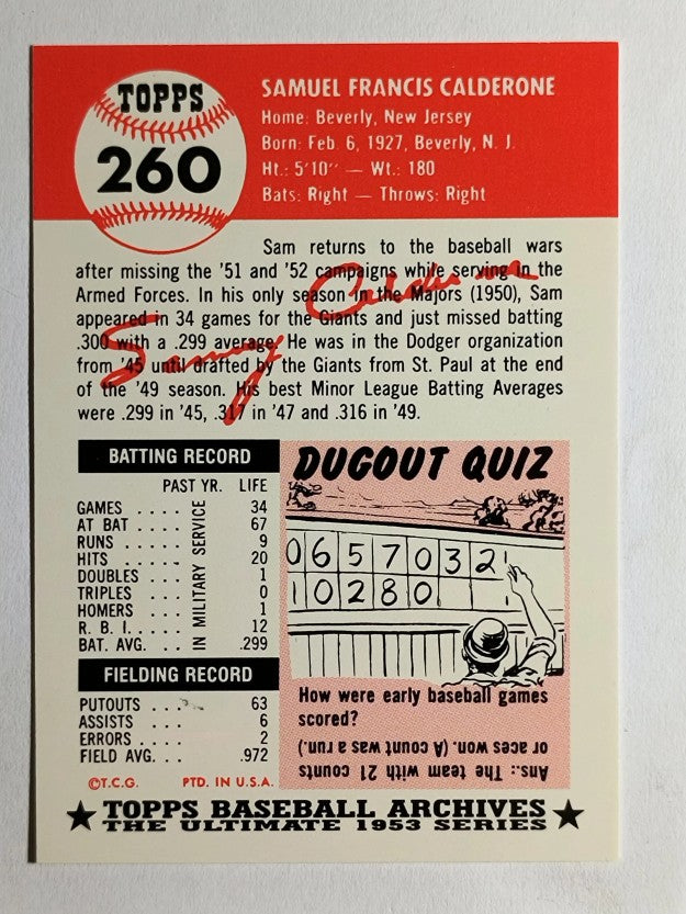 1991 Topps Archives '53 #260 Sam Calderone