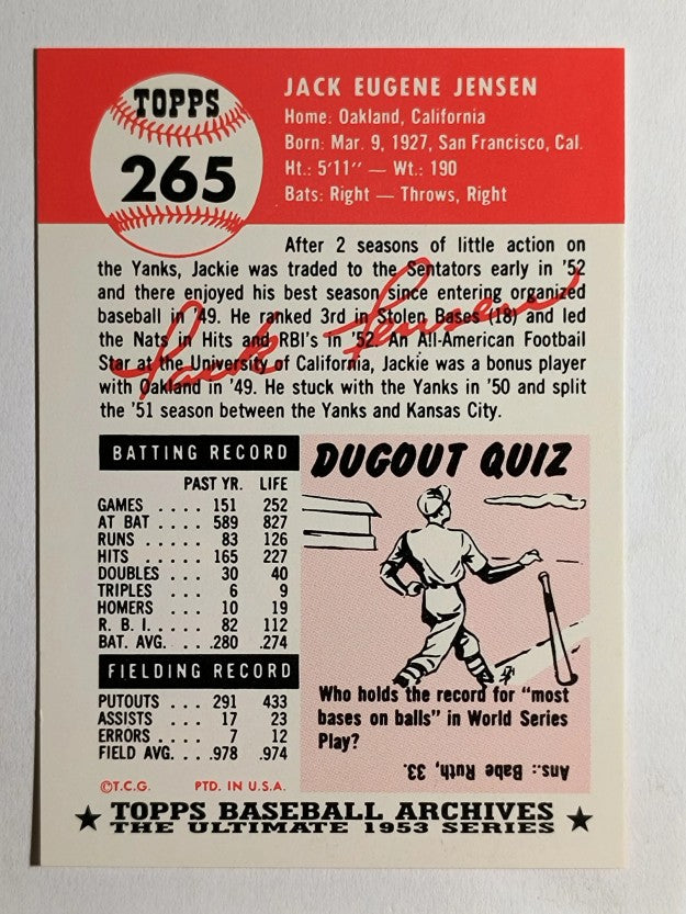 1991 Topps Archives '53 #265 Jackie Jensen