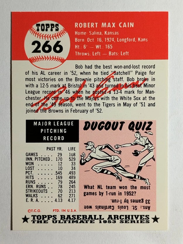 1991 Topps Archives '53 #266 Bob Cain