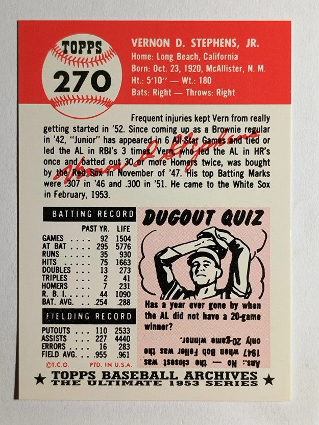 1991 Topps Archives '53 #270 Vern Stephens