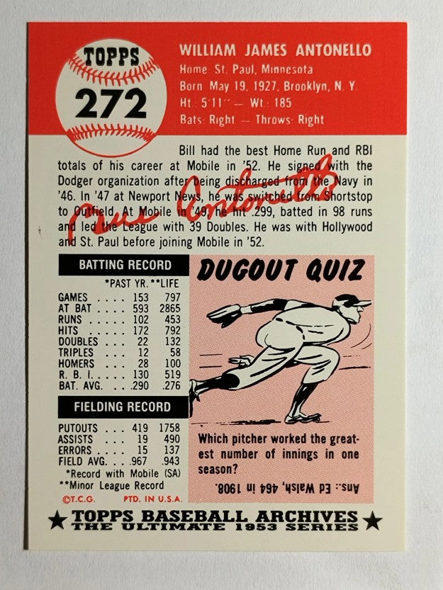 1991 Topps Archives '53 #272 Bill Antonello