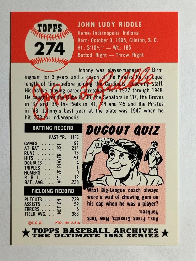 1991 Topps Archives '53 #274 John Riddle