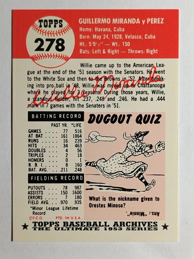 1991 Topps Archives '53 #278 Willie Miranda