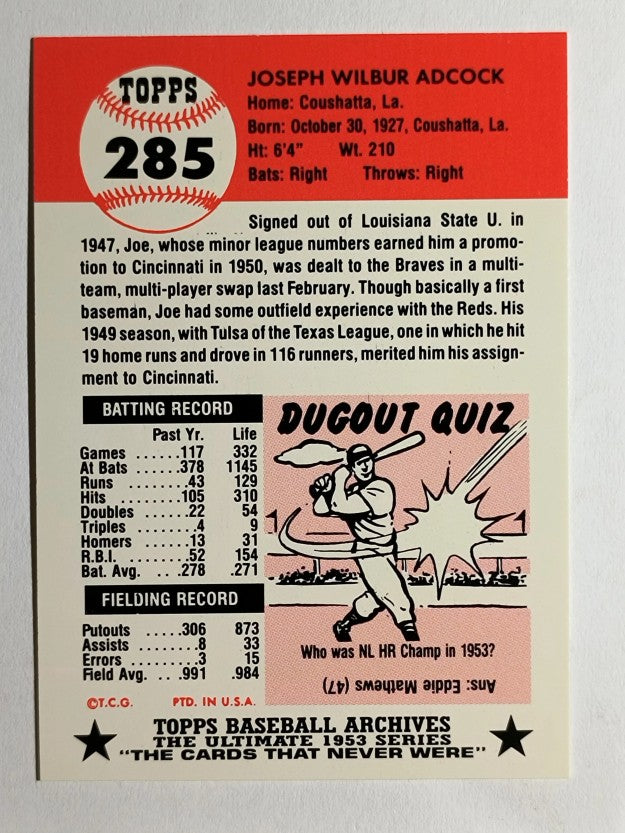 1991 Topps Archives '53 #285 Joe Adcock