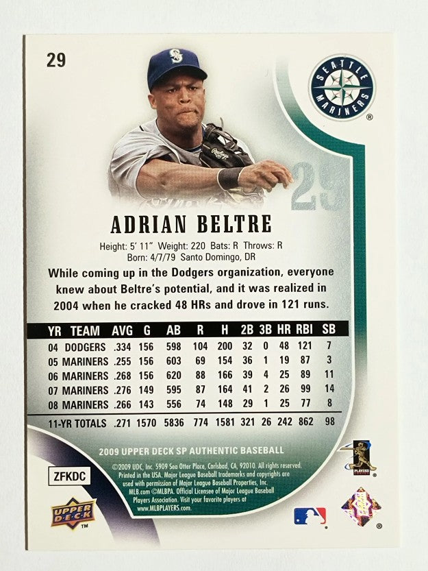 2009 SP Authentic #29 Adrian Beltre
