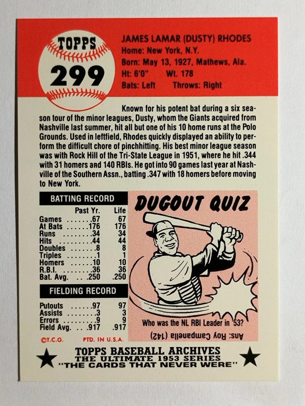 1991 Topps Archives '53 #299 Dusty Rhodes