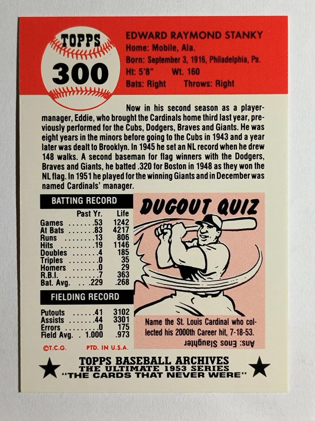 1991 Topps Archives '53 #300 Eddie Stanky