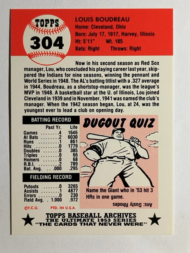 1991 Topps Archives '53 #304 Lou Boudreau MG