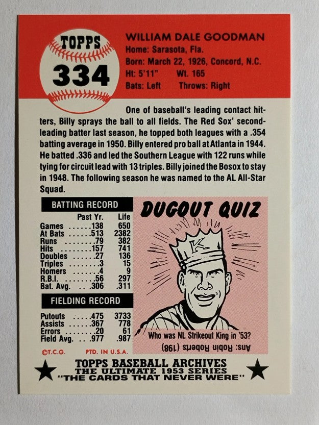 1991 Topps Archives '53 #334 Billy Goodman