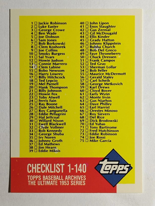 1991 Topps Archives '53 #335 Checklist 1-140