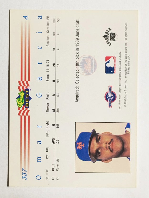 1992 Classic/Best #337 Omar Garcia