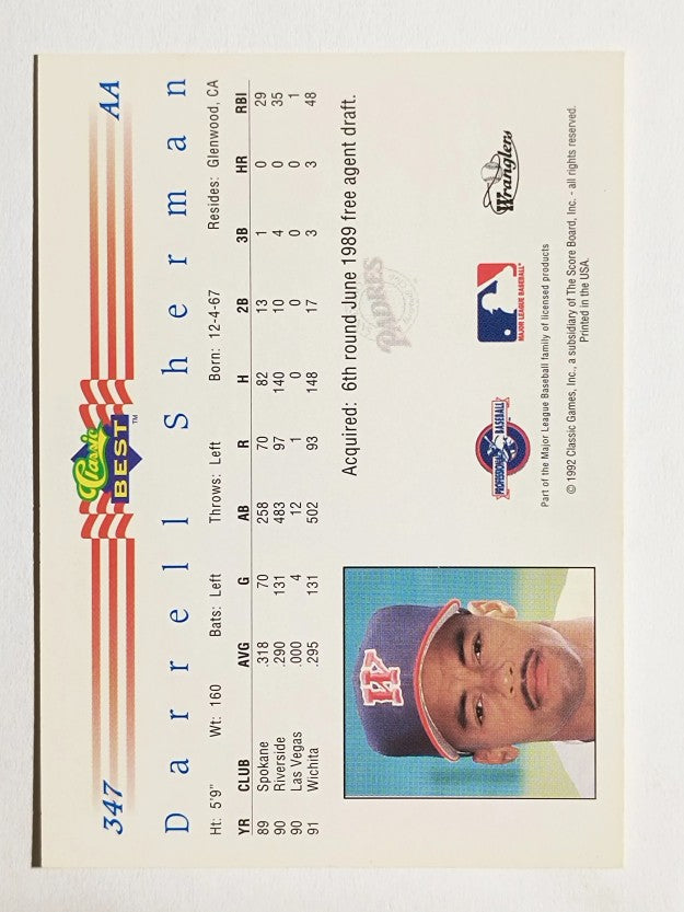 1992 Classic/Best #347 Darrell Sherman