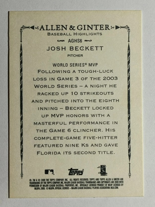 2009 Topps Allen and Ginter Baseball Highlights #AGHS6 Josh Beckett